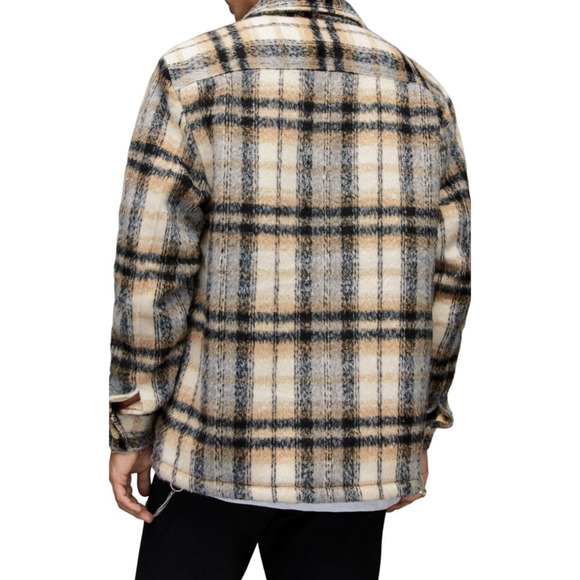 All Saints Cayuga Jacket Mens Medium Ecru Plaid Wool Blend Lined Shacket Button - Picture 12 of 16